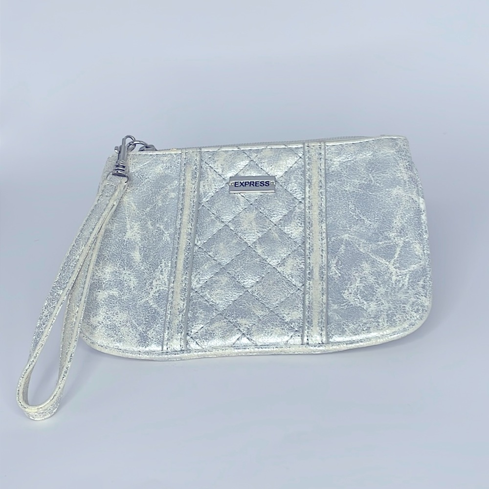 Faux Distressed Silver and White Express Wristlet